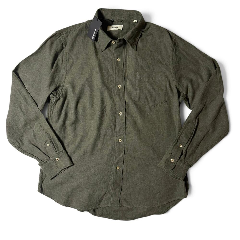 Buck Mason Pacific Twill One Pocket Shirt Men Size XL Olive Charcoal Flannel NWT